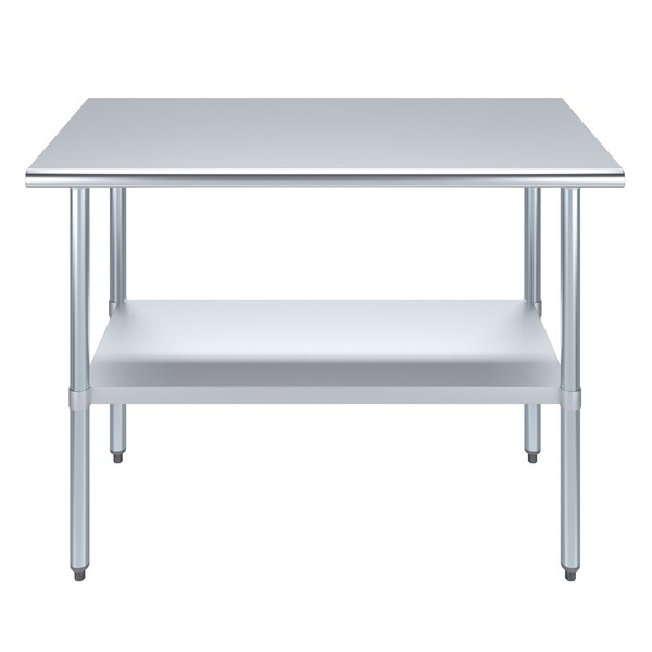 Stainless Steel Metal Table With Undershelf, 48 Long X 24 Deep